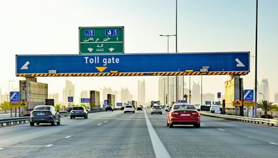 Dubai toll gate with cars passing smoothly Dubai toll gate with cars passing smoothly